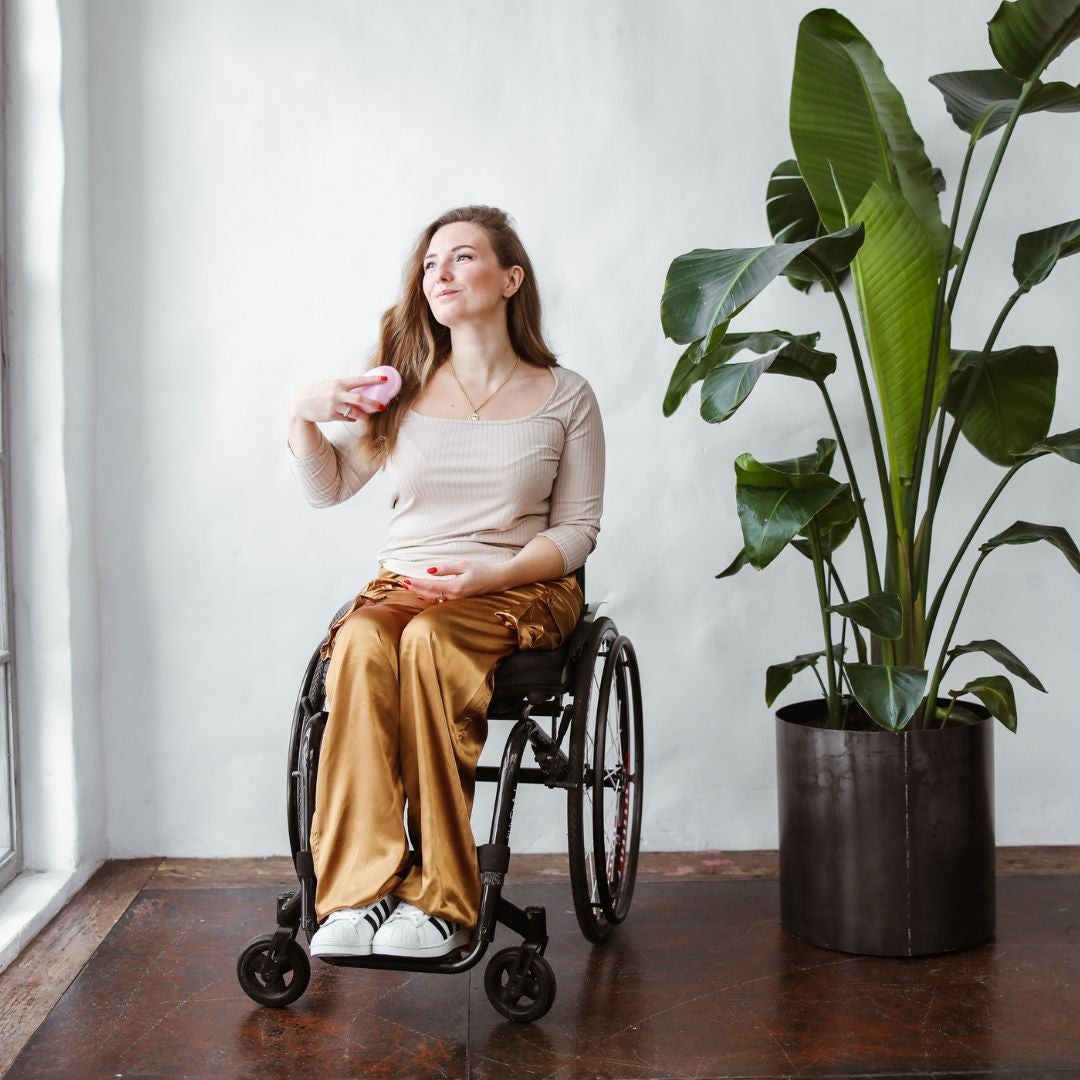 a woman in a wheelchair