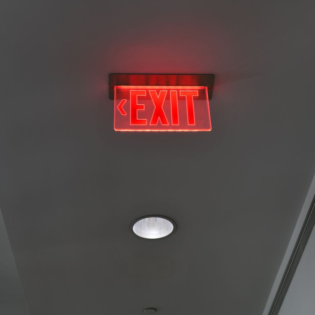 a red exit sign